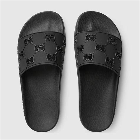 gucci womens black slides|gucci slides black worn.